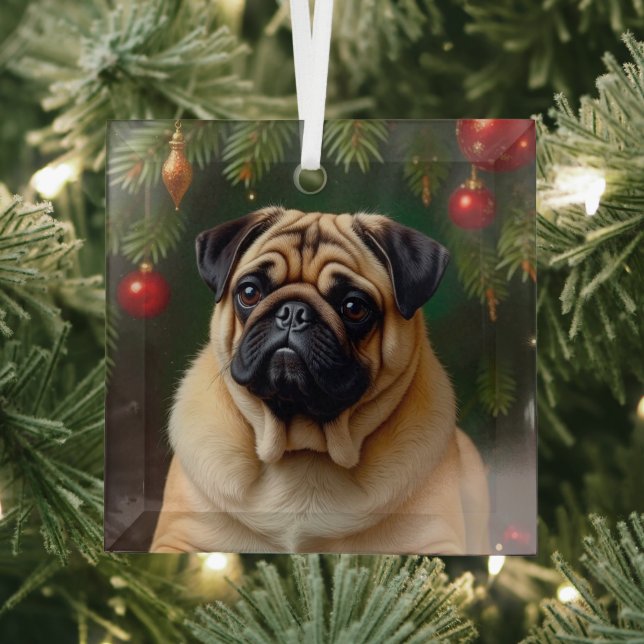 Adorno De Cristal Pug Holiday  (in situ)