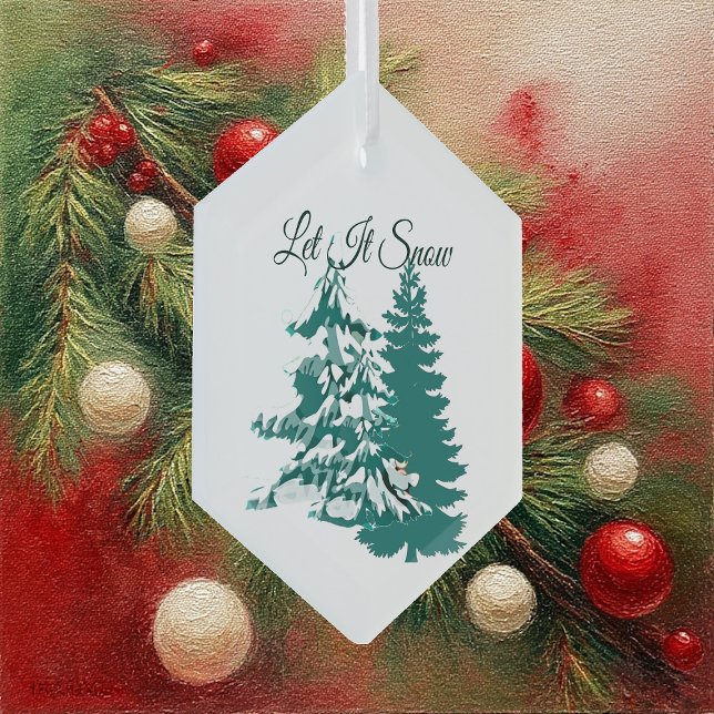 Adorno De Cristal Que nieve acuarela Navidades de invierno Woodland (Let it Snow Watercolor Winter Christmas Woodland Glass Ornament)