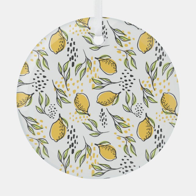 Adorno De Cristal Ramas verdes, limón: patrón abstracto. (Anverso)