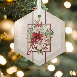 Adorno De Cristal Ramo Floral Joy Script Navidad