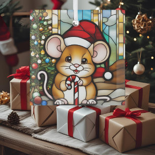 Adorno De Cristal Ratón de Navidad Falso Vidrio Pintado