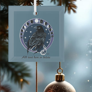 Adorno De Cristal Raven Moon Phases Stars Blue