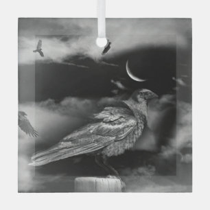 Adorno De Cristal Ravens y Crescent Moon Místico Mágico