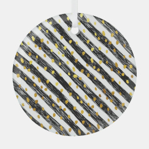 Adorno De Cristal Rayas negras, confeti dorado, patrón sin fisuras.