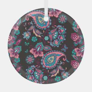 Adorno De Cristal Rayo Paisley: negro decorativo sin foco