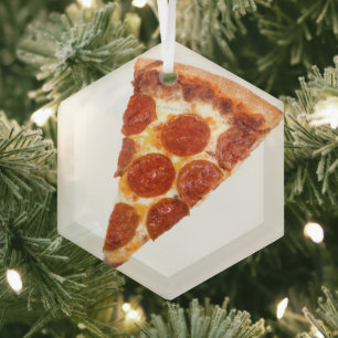 Adorno De Cristal Rebanada de pizza de pepperoni clásica de Slippery