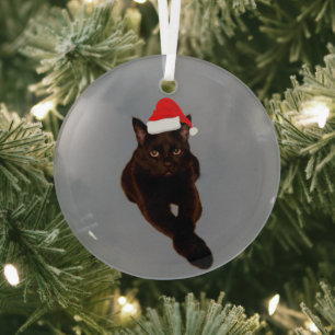Adorno De Cristal Recorte de fotos de gato negro con gris de Santa H
