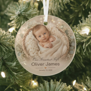 Adorno De Cristal Recuerdo de foto de bebé boy personalizado elegant