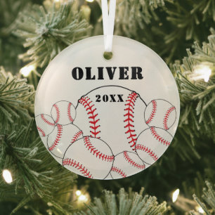 Adorno De Cristal Recuerdo de Navidad para niños de béisbol