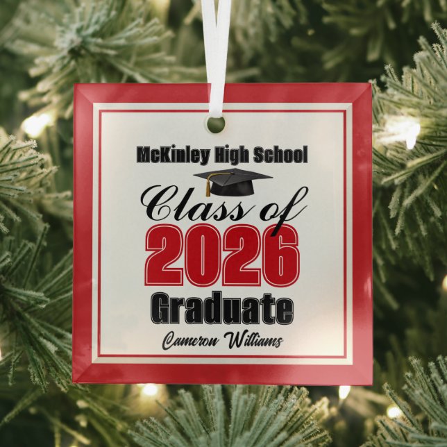 Adorno De Cristal Red Class of 2026 Graduation Custom Christmas (in situ)