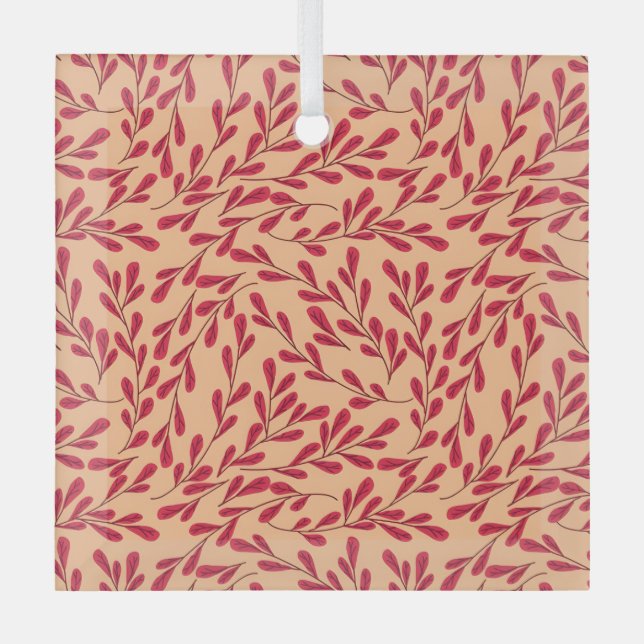Adorno De Cristal  Red Leafy Branches Seamless Pattern (Anverso)