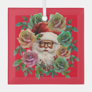 ADORNO DE CRISTAL REGALO DE NAVIDAD FLORAL SANTA CLAUS