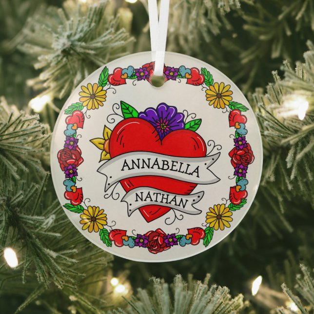 Adorno De Cristal Regalo de pareja romántica | Arte Tattoo Style (in situ)