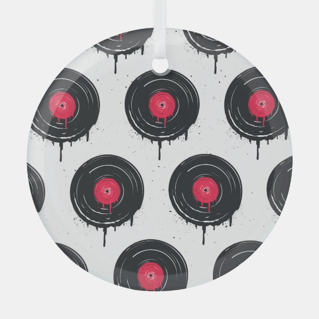 Adorno De Cristal Registros de vinilo fundidos, patrón artístico. (Anverso)