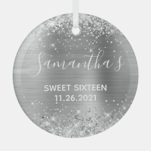 Adorno De Cristal Relieve metalizado plateado Purpurinoso Dulce 16