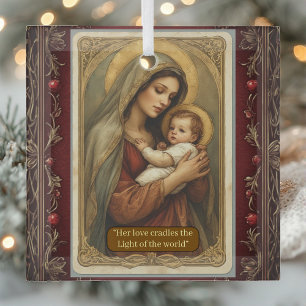 Adorno De Cristal Renacimiento Madonna y Niño Sereno Santo Vintage