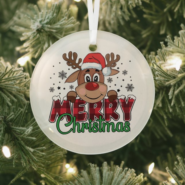 Adorno De Cristal Reno festivo, Feliz Navidad (in situ)