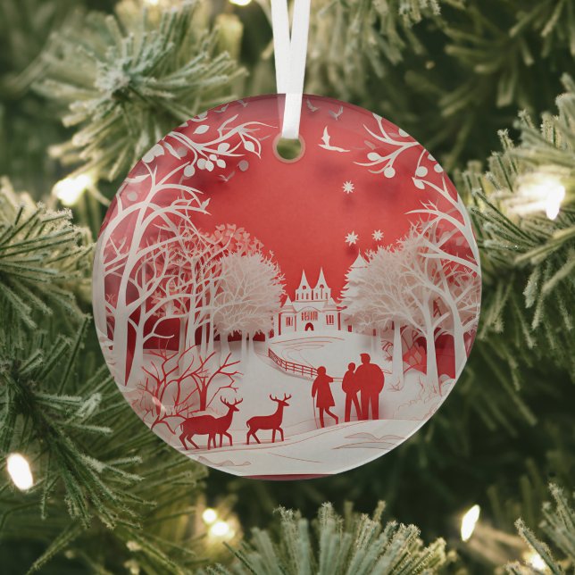 Adorno De Cristal Renos 3D y personas en las aldeas (in situ)