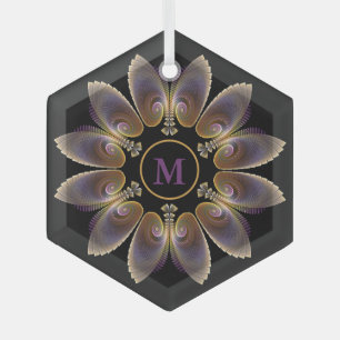 Adorno De Cristal Resumen Angel Wings Mandala Fractal Monograma