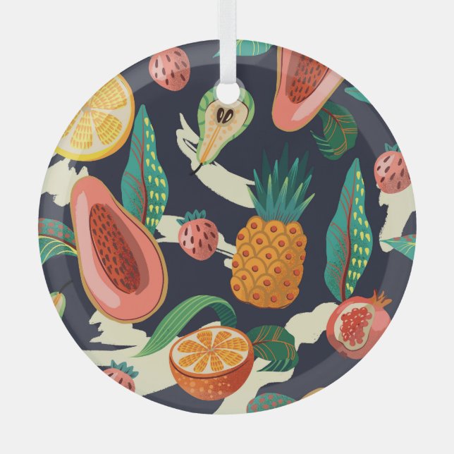 Adorno De Cristal Resumen de frutas exóticas: sin textura (Anverso)