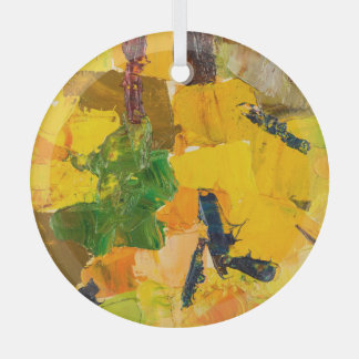 Adorno De Cristal Resumen de pintura de lona de aceite amarillo