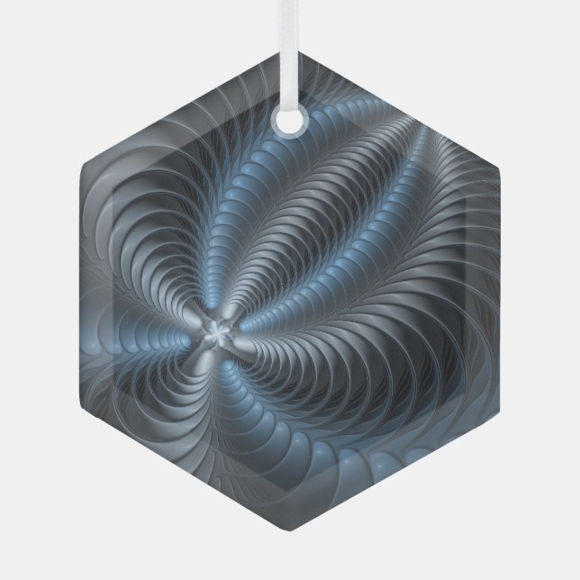 Adorno De Cristal Resumen del arte fractal 3D del gris azul plástico (Anverso)