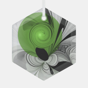 Adorno De Cristal Resumen en blanco y negro con arte fractal verde