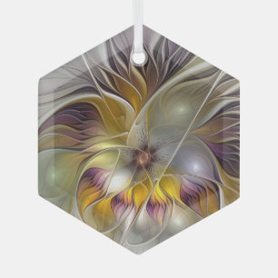 Adorno De Cristal Resumen Flor Colorida Hexágono Fractal Moderno