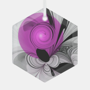 Adorno De Cristal Resumen Gris Negro Con Arte Fractal Magenta