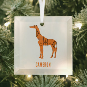 Adorno De Cristal Resumen monograma de silueta de jirafa