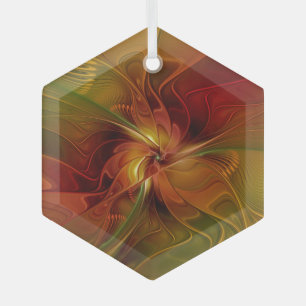 Adorno De Cristal Resumen Naranja rojo Brown Flor de arte fractal ve