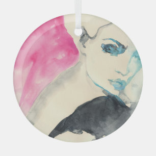 Adorno De Cristal Retrato femenino: Ilustracion acuarela