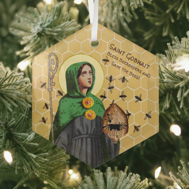 Adorno De Cristal Retrato Hexagonal de St. Gobnait (SAE 003) (in situ)