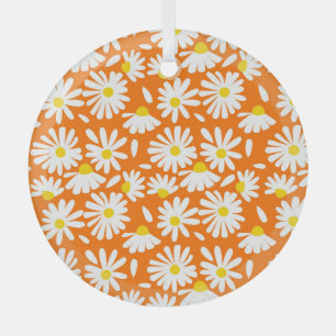 Adorno De Cristal Retro daisy floral: cosecha naranja.