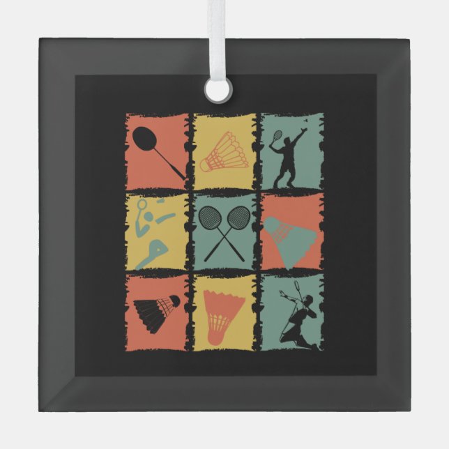 Adorno De Cristal Retro del jugador de Badminton (Anverso)