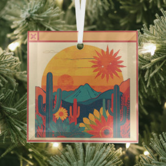 Adorno De Cristal Retro Whimsical Boho Style Sunset Landscape