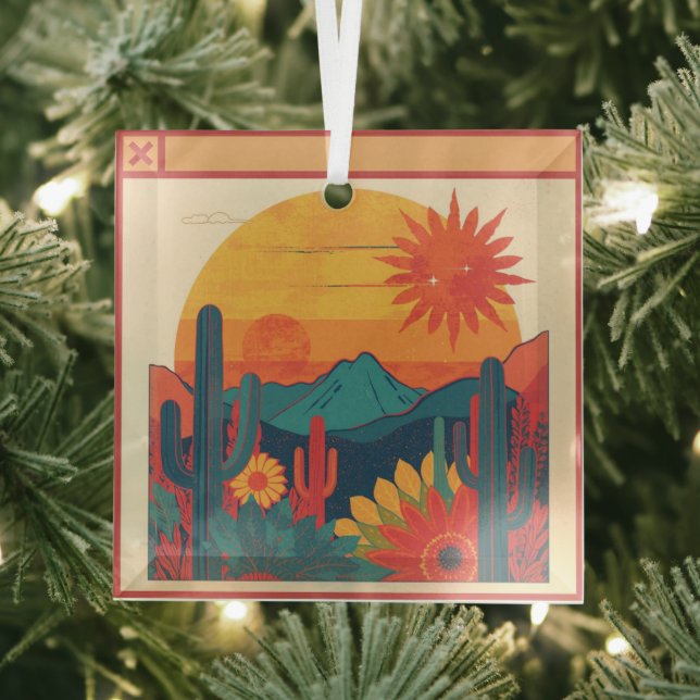 Adorno De Cristal Retro Whimsical Boho Style Sunset Landscape (in situ)