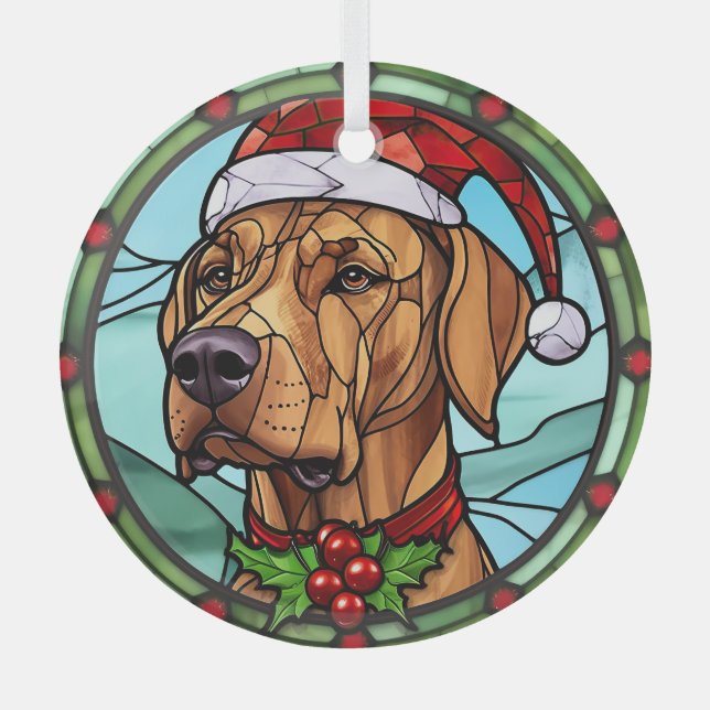 Adorno De Cristal Rhodesian Ridgeback Navidades de vidrio manchado (Anverso)