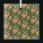 Adorno De Cristal Rich Floral Pattern: Peach Flowers and Green Leave<br><div class="desc">A vibrant floral pattern featuring peach and orange flowers with yellow accents on a dark green background. Surrounding leaves add contrast and richness.</div>