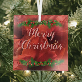 Adorno De Cristal Rich Ruby Red Amaryllis "Feliz Navidad"