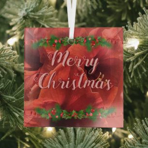 Adorno De Cristal Rich Ruby Red Amaryllis "Feliz Navidad"