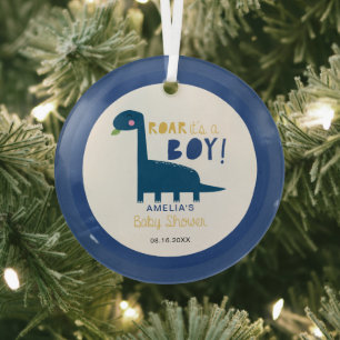 Adorno De Cristal Roar es un niño Dinosaur Baby Shower Cute Blue