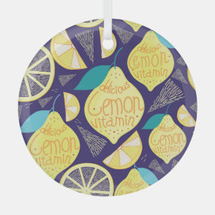 Adorno De Cristal Ropa de lemones: Patrón brillante azul oscuro