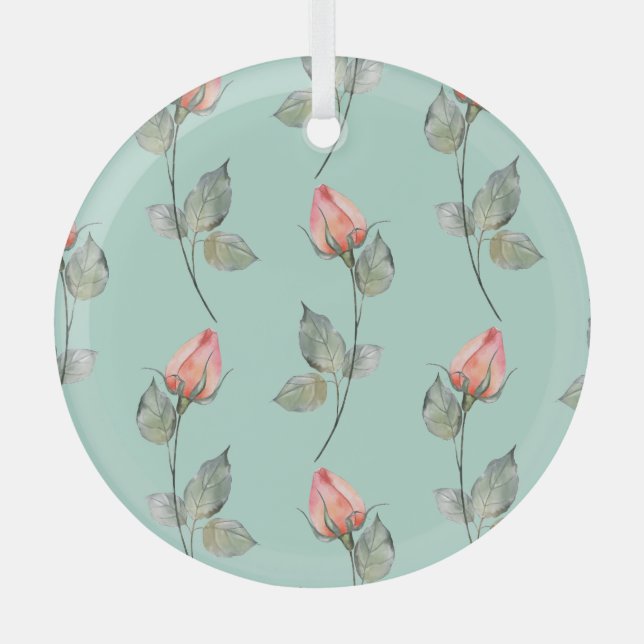 Adorno De Cristal Rosas acuarelas: sin foco floral primaveral (Anverso)