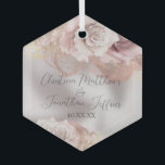 Adorno De Cristal Rosas de acuarela romántica en Boda de Perla<br><div class="desc">Este adorno de keepsake boda tiene un glamoroso tema vintage de cuento de hadas. El fondo es un estilo de perla blanca con rosas acuarelas con acentos purpurinas. Los rosas románticos de color ruidoso son retratados con patrones de tinta y acentos purpurinas de oro de imitación de glam. Las luces...</div>