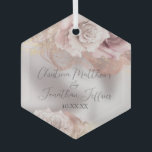 Adorno De Cristal Rosas de acuarela romántica en Boda de Perla<br><div class="desc">Este adorno de keepsake boda tiene un glamoroso tema vintage de cuento de hadas. El fondo es un estilo de perla blanca con rosas acuarelas con acentos purpurinas. Los rosas románticos de color ruidoso son retratados con patrones de tinta y acentos purpurinas de oro de imitación de glam. Las luces...</div>