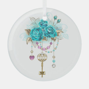 Adorno De Cristal Rosas turquesas con llaves