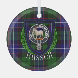 Adorno De Cristal Russell Scottish Clan Tartan & Crest