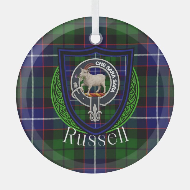 Adorno De Cristal Russell Scottish Clan Tartan & Crest (Anverso)