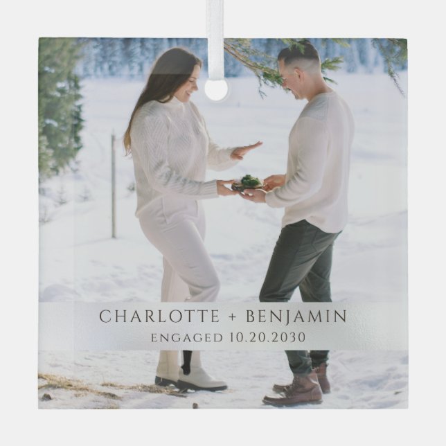 Adorno De Cristal Rustic Winter Snow Engagement Photo (Anverso)